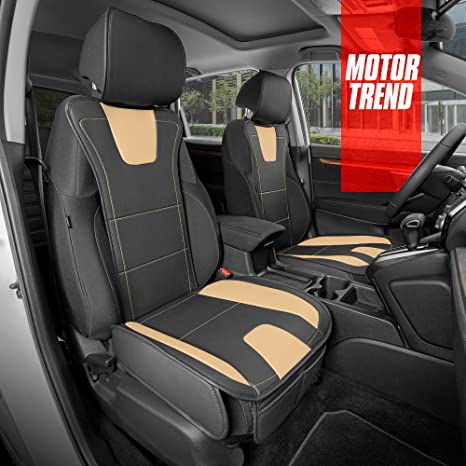 Motor Trend DuraLuxe Faux Beige Leather Seat Covers for Car Truck Van & SUV, 2 Piece Set – Premium Front Seat Cushions with Universal Fit Design, Car Seat Protectors, Auto Accessories Interior