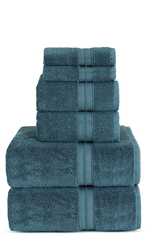 Turkish Luxury Turkish Cotton Towel Set - Eco Friendly, Bath Towels, Hand Towels, Wash Clothes (True Blue, 6)