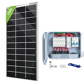 ECO-WORTHY 12V 195 Watt Bifacial Solar Panel and Upgraded 6 String Solar PV Combiner Box, Upgraded 25A Current Fuse