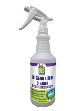Pet Urine Stain & Odor Enzymatic Cleaner Spray 32 oz - Cat & Dog Stain Remover & Enzyme Urine Eliminator - Professional Strength Bacteria Enzyme Urine Stain Destroyer & Exterminator. Permanently Cleans Pet Stains Including Vomit, Urine & Feces Off Carpet, Upholstery and Other Fabrics. With The Urine Gone The Smell & Malodor Neutralizer & Deodorizer Assists In Minimizing Repeat Offending. GUARANTEED.