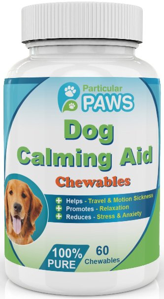 Dog Calming Aid - Chewable Time Release - Chamomile Flower Passion Flower Thiamine Mononitrate L-Tryptophan - 60 Chewables
