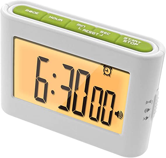 Multi Function Digital Timer Alarm Clock,HD Large Display Timer, Count Down/Up Stopwatch Vibration Timer, With Back Light(green)