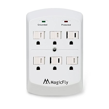 Magicfly Power 6 AC Outlet Surge Protector Wall Mount Socket with 2 USB Wall Charger 2.1A