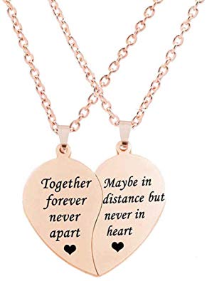 MJartoria BFF Necklace for 2-Split Valentine Heart Necklace Together Forever Never Apart Best Friends Pendant Friendship Necklace Set of 2 Gifts for Her
