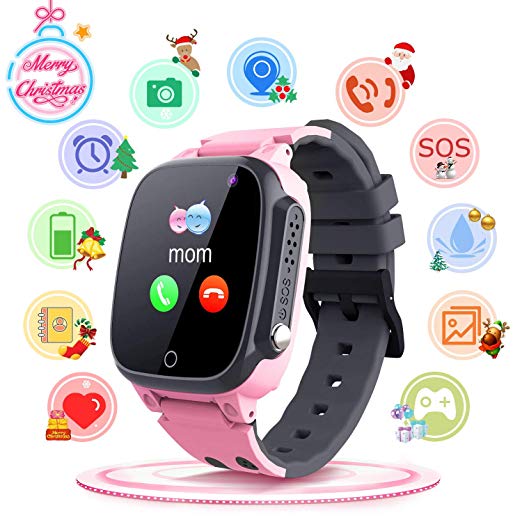 Waterproof Smart Watches for Kids Boys Girls SmartWatch Phone LBS Anti-lost Tracker Activity Sports Touch Screen with Learning Games Alarm Clock Voice Chat SOS Camera (pink)