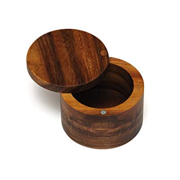 Lipper International 1126 Acacia Wood Salt or Spice Box with Swivel Cover, 3-1/2" x 2-1/2" (Durable acacia wood)