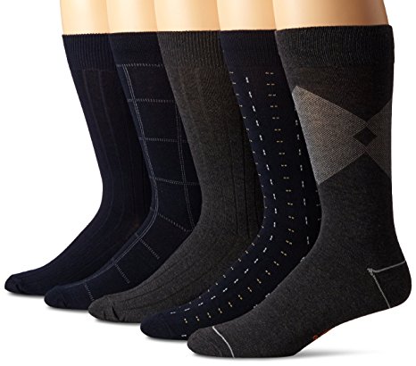 Dockers Men's 5 Pack Classics Dress Dashed Crew Socks