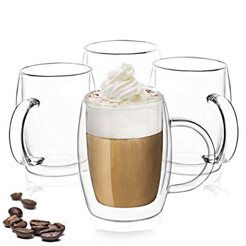 JoyJolt Double Wall Glasses 13.5-Ounce Insulated Mugs Double Walled Glass Cups For Coffee Tea Set of 2 (4)