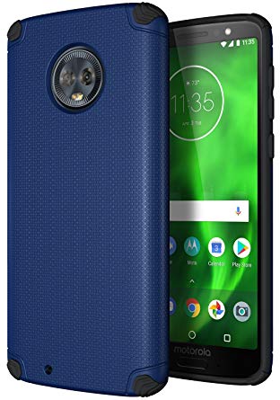 Moto G6 Case, CASEVASN [Dual Layer] [Shockproof] Armor Rugged Defender Shock Absorbent Defender Protective Case with Air Vent Magnetic Car Vent Mount Rubber for Motorola Moto G6 (Blue)