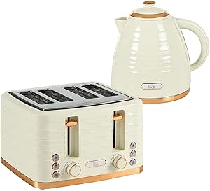 HOMCOM Kettle and Toaster Sets, 3000W 1.7L Rapid Boil Kettle & 4 Slice Toaster with 7 Browning Controls, Defrost, Reheat and Crumb Tray, Otter thermostat, Beige