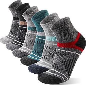 EBMORE 6 Pairs Merino Wool Ankle Hiking Running Socks Compression Support Thick Cushion No Show Socks for Men Women