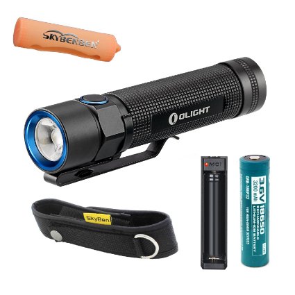 Bundle Olight S2 Baton Variable-Output Side-Switch LED Flashlight Cree XM-L2 LED 950 Lumens With 18650 Battery and XTAR MC1 Charger and SKYBEN Holster and Battery Case