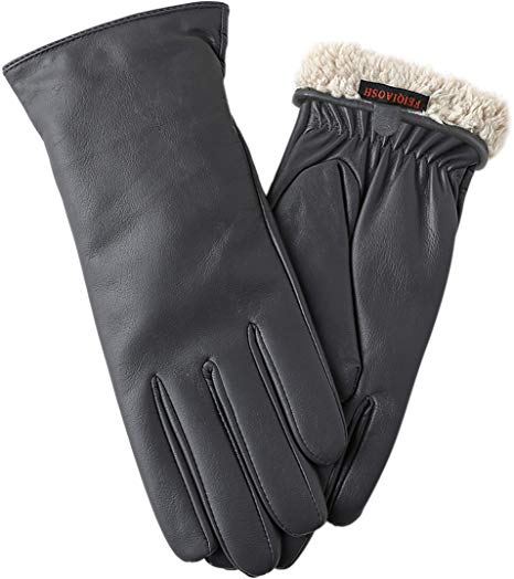 Warm Fleece Lining Touchscreen Texting Driving Winter Womens Leather Gloves