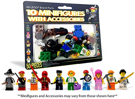 LEGO 10 Minifigure People with Accessories in a Blister Pack | 50 Authentic Pieces | Assortment of Mini Figures by USA