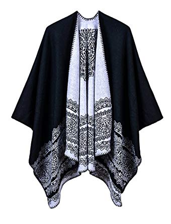 Women's Vintage Pattern Open Front Poncho Cape Shawl