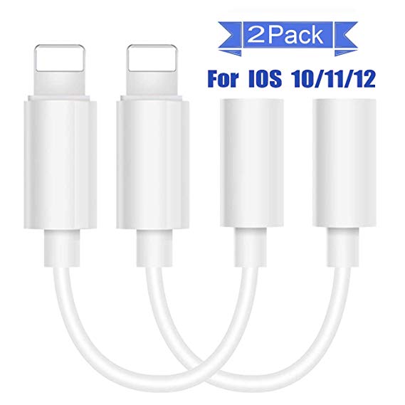 Headphones 3.5mm Jack Dongle Adapter AUX Audio Splitter Car charger Cable Headsets Converter Accessories Support iOS 10/11/12 and Later Compatible for iPhone XS/XR/X/8/8 Plus/7/7Plus/ipad/iPod（2 Pack）