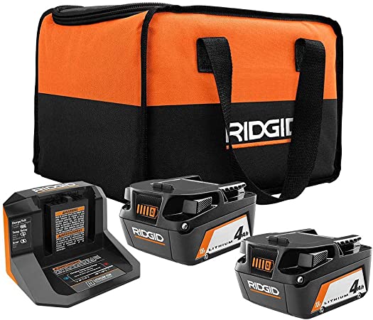 RIDGID 18-Volt Lithium-Ion Battery and Charger Starter Kit, (2) 4.0 Ah Battery and Charger