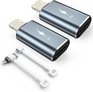TechMatte 2-Pack USB C Female to Lightning Male Charging Adapter for iPhone, with E-Mark IC Anti-Lost Holder, Support PD Fast Charging, Not Support Headphones/Audio/OTG