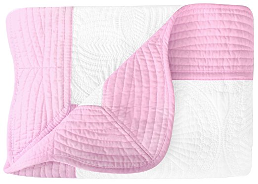 Lullaby Baby Toddler Blankets All Weather Lightweight Cotton Quilt White-Pink