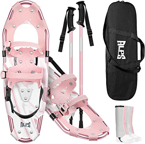 ALPS 14/17/21/25/30 Inch Lightweight Snowshoes for Women Men Youth Kids, Light Weight Aluminum Alloy Terrain Snow Shoes with Pair Antishock Trekking Poles, Free Carrying Tote Bag