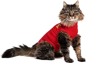 MPS Medical Pet Shirt Cat, Surgery Recovery Suit, Red, Small