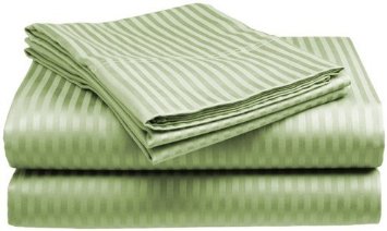Luxurious 400 Thread Count 100% Cotton 4 Piece Sateen Stripe Bed Sheet. King-Sage