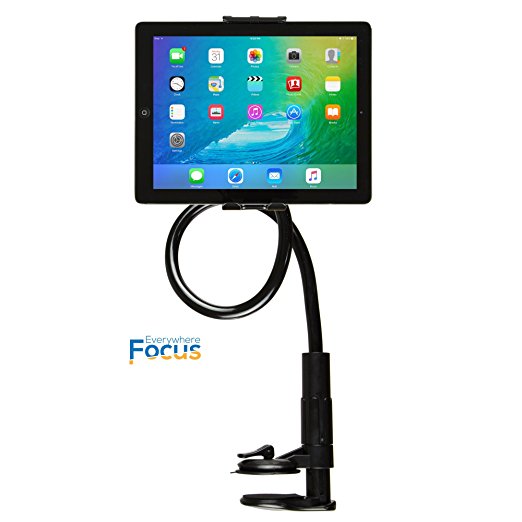 2-in-1 Tablet Gooseneck Stand & Cell Phone Holder with 3-Lock Suction Cup. Universal Heavy-Duty Flexible 24" Long Arm Mount Perfect for iPad & Mobile up to 10.5" Wide. Great For Bed, Desk, Kitchen!