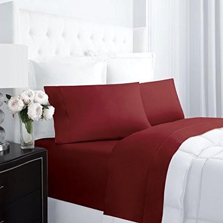 Egyptian Luxury 300 Thread Count 100% Cotton Long-Staple Combed Pure Natural Sheet Set - Deep Pockets, Fade Resistant, Hypoallergenic Sheet and Pillow Case Set - (Twin, Burgundy)