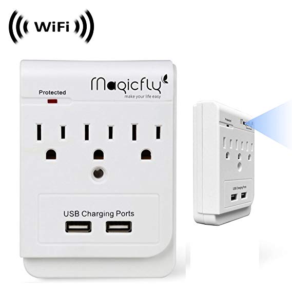 WF-113 Wireless Spy Camera with WiFi Digital IP Signal, Recording & Remote Internet Access (Camera Hidden in 3 AC Outlet with Dual USB Charging Port Wall Charger))