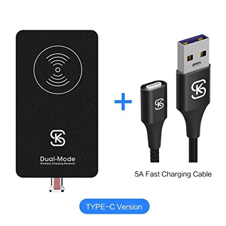 USB C Magnetic Wireless Charger Receiver Kit SIKAI Ultra Slim Combination Wired & Wireless Charging Cable Magnetic Wireless Receiver with 5A USB C Supercharge Magnetic Cable (for USB C  5A Cable)