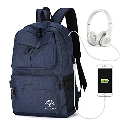 ZOORON Business Travel Laptop Backpack, Casual Multifuntion Daypack Computer Rucksack with USB Charging Port, Fits 15.6 In Laptop/Macbook (Navy blue)