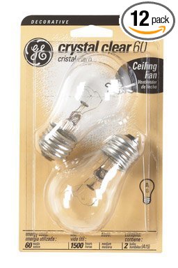 GE 12 Pack A15 Clear Ceiling Fan Bulbs 60W 650 Lumens (6 Packs of 2 Bulbs)