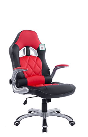 Cherry Tree Furniture Racing Car Seat Style High Back Office Recline Swivel Desk Chair with Adjustable Armrests, Faux Leather, Black and Red