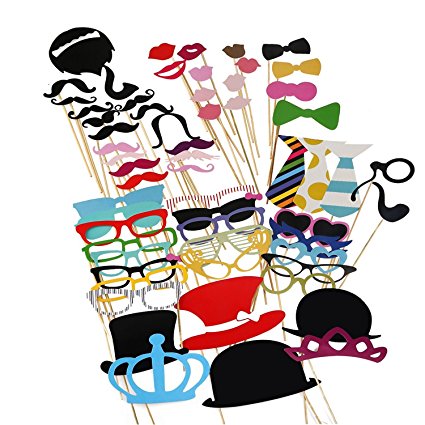 #1 Rate Photo Tool Props ,Alenca 60 pcs Photo Booth Props DIY Kit for Wedding Party Reunions Birthdays Photobooth Dress-up Accessories & Party Favors, Costumes Mustache on a stick, Hats, Glasses
