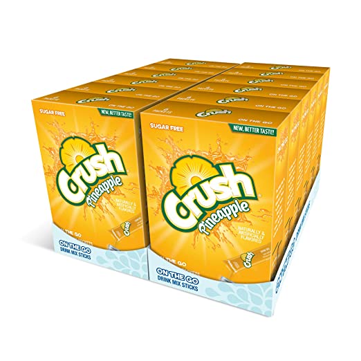 Crush, Pineapple – Powder Drink Mix - (12 boxes, 72 sticks) – Sugar Free & Delicious, Makes 72 flavored water beverages