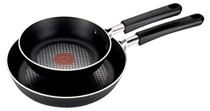 T-fal C085S2 OptiCook Thermo-Spot Titanium Nonstick Dishwasher Safe Oven Safe 8-Inch and 10-Inch Fry Pan Cookware Set, 2-Piece, Black