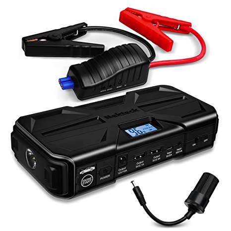 Nekteck 800A Peak 20000mAh Multifunction Car Jump Starter (Jump starts all Gas or 5.5L Diesel Engine) High Capacity Portable Power Bank with Dual USB Charging Output,Built in LED Flashlight,Black