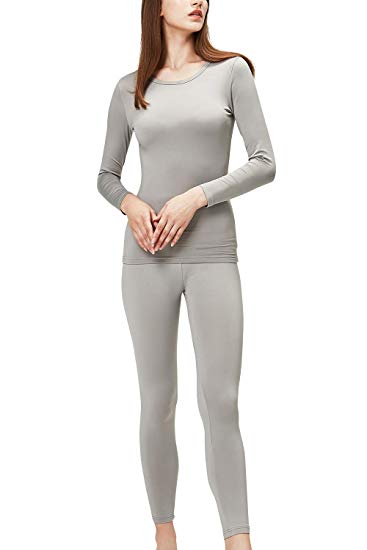 DEVOPS Women's Thermal Heat-Chain Microfiber Fleece Underwear Baselayer Top & Bottom (Long Johns) Set