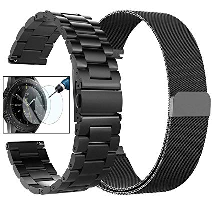 Koreda Compatible Galaxy Watch 46mm Bands/Gear S3 Frontier/Classic Bands Sets, 2 Pack Stainless Steel Metal   Milanese Loop Mesh Strap Replacement Ticwatch Pro/Galaxy Watch 46mm Smartwatch