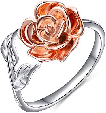 Alphm Rose Flower Ring for Women S925 Sterling Silver Adjustable Wrap Open Ring