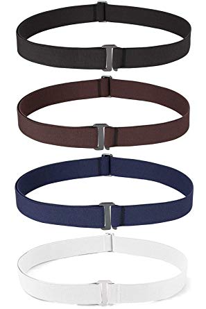 4 Pack Invisible Women Stretch Belt No Show Elastic Web Strap Belt with Flat Buckle for Jeans Pants Dresses