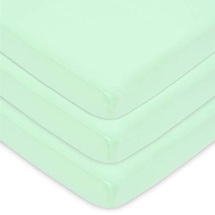 American Baby Company 3 Piece Cotton Value Jersey Knit Fitted Portable Mini Sheet, Mint, 24" x 38" x 5"