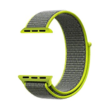 QIENGO Qifit New Nylon Sport Loop with Hook and Loop Fastener Adjustable Closure Wrist Strap Replacment Band for iwatch Apple Watch Series 1 /2 / 3,38mm,Flash