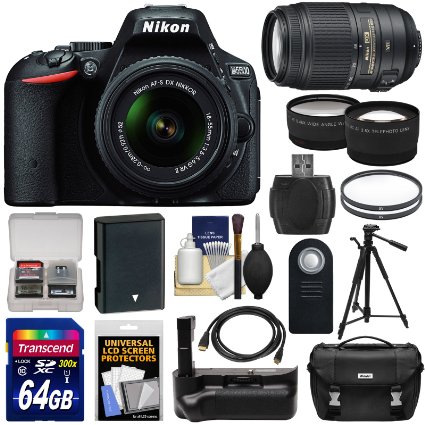 Nikon D5500 Wi-Fi Digital SLR Camera & 18-55mm G VR DX II (Black) & 55-300mm VR Lens   64GB Card   Battery   Grip   Case   Tripod   Tele/Wide Lens Kit