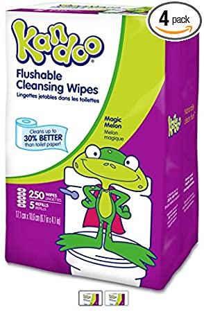 Flushable Wipes for Babies and Kids, Sensitive by Kandoo, Hypoallergenic Potty Training Wet Cleansing Cloths Refills, Unscented, 250 Count per Pack, Pack of 4