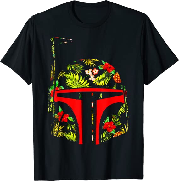 Star Wars Boba Fett Tropical Print Helmet Graphic T-Shirt