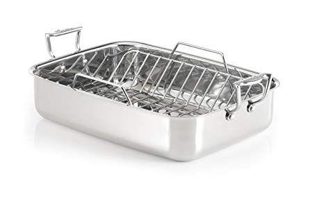 Lagostina T9910164 Stainless Steel 16-Inch Rectangular Roasting Pan Chicken Roaster with Rack Cookware, Silver