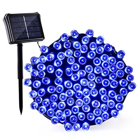 Qedertek Solar & Battery Halloween String Lights, 72ft 200 LED Dual Power Seasonal Decorative Fairy String Lights for Home, Garden, Patio, Holiday, Wedding and Party Decorations(Blue)