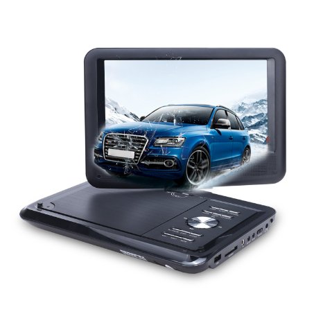 NAVISKAUTO 9" Portable DVD Player Wide View Swivel Screen with 5 Hour Built-In Rechargeable Battery Support CD/USB/SD TF Card Include Headrest Mount Case Car Charger