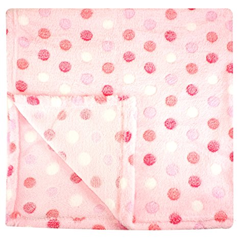 30x30 Inch Plush Fleece Baby Blanket - Assorted Colors Polka Dot Blankets by bogo Brands (Pink)